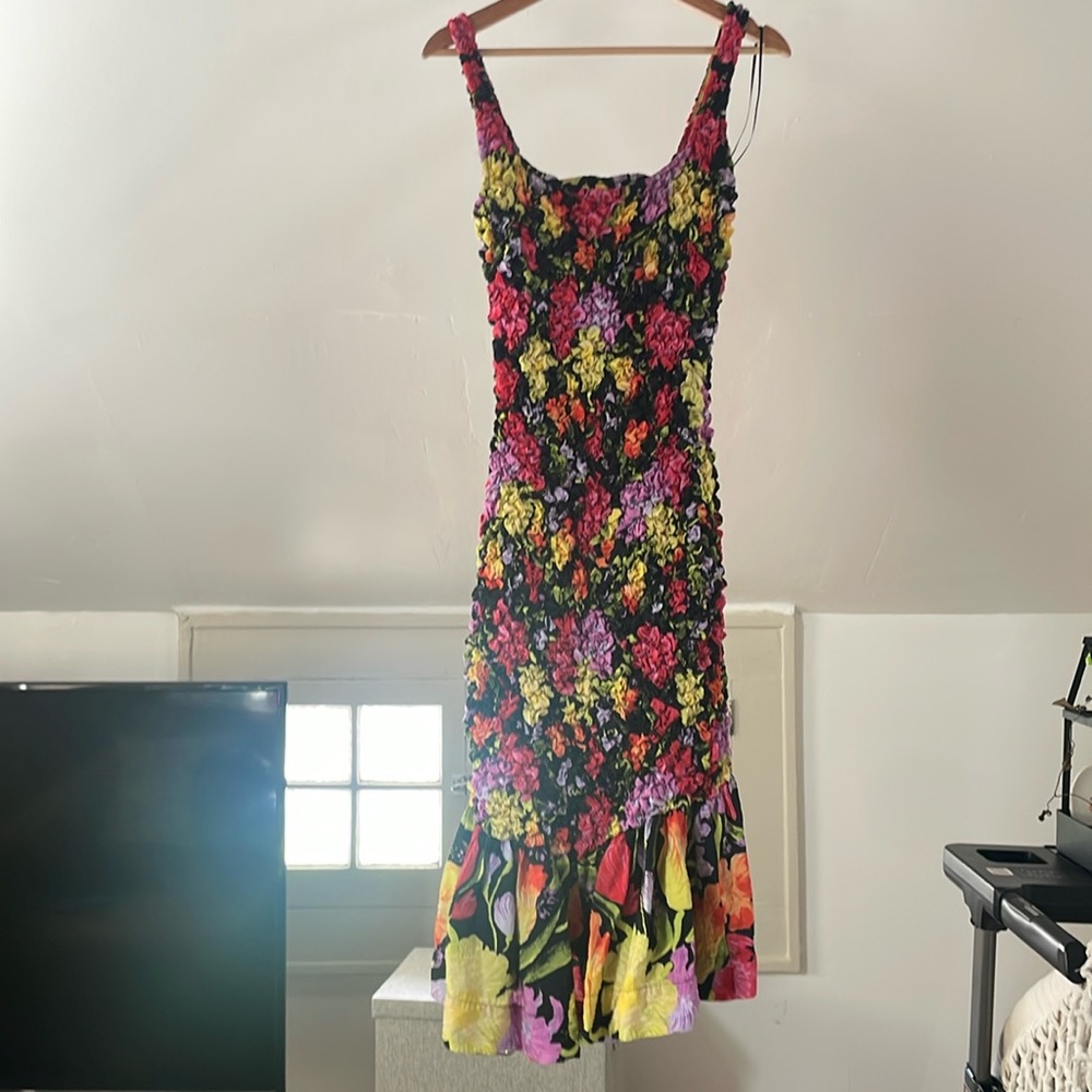 Anthropologie Square-Neck Pebble-Smocked Dress